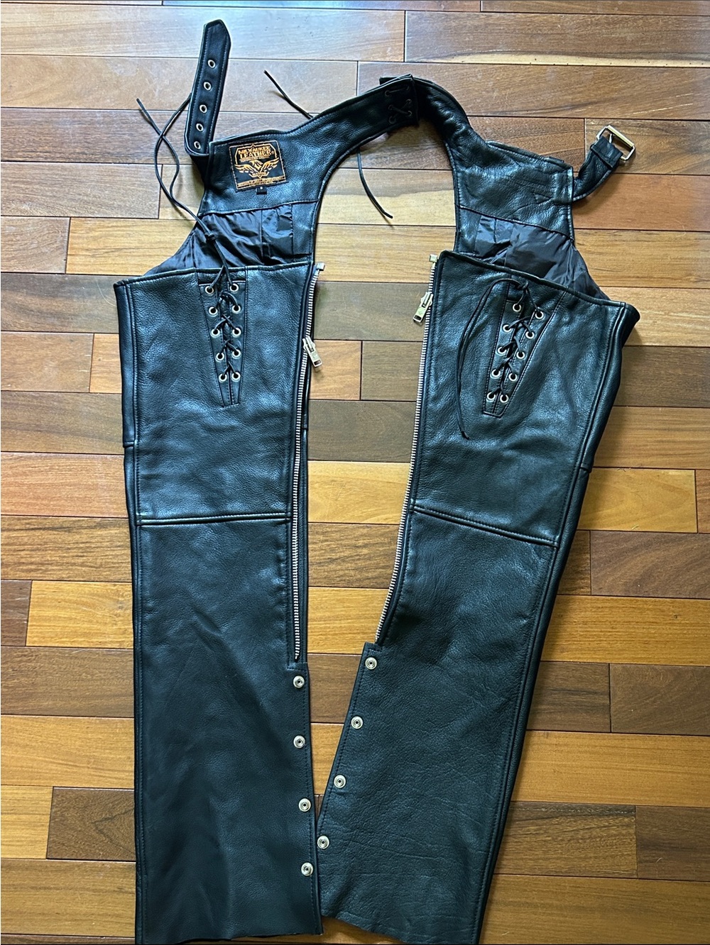 Black Leather Women’s Chaps with Lace-Up Panels